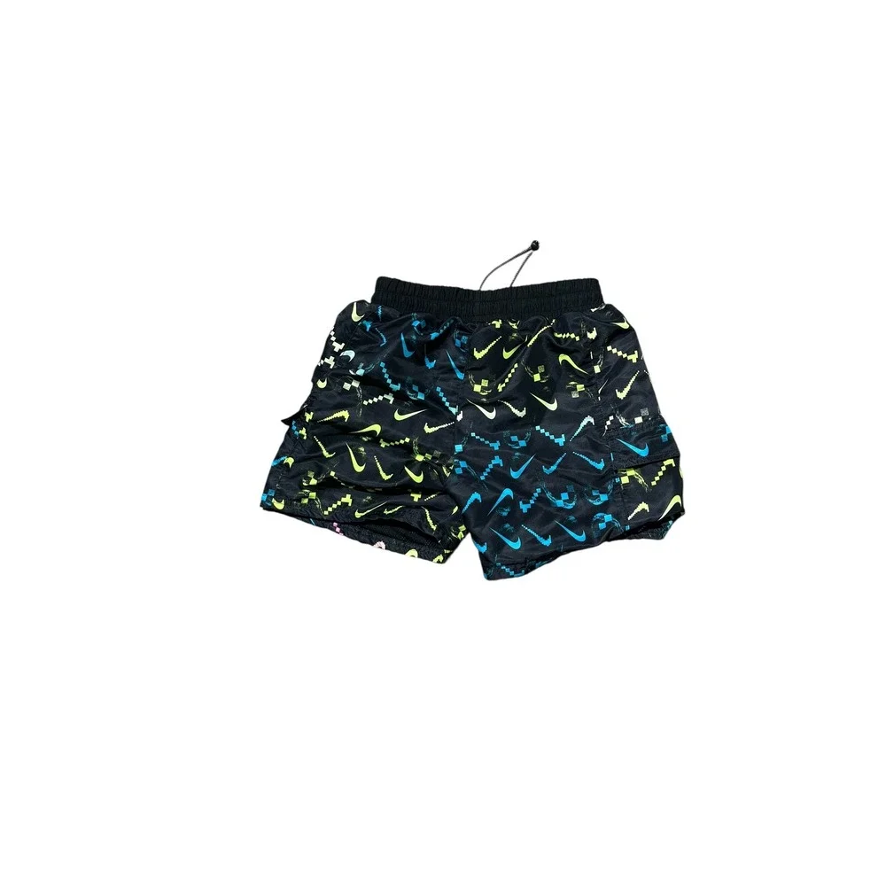 Nike Boys Swim Trunks Size M Black Pixel Swoosh Graphic Mesh‎ Lined